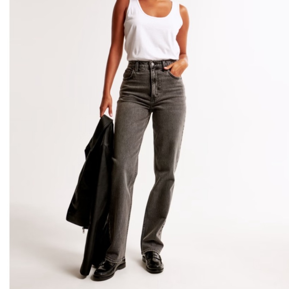 Abercrombie & Fitch High-Rise Flare Jeans in Faded Black